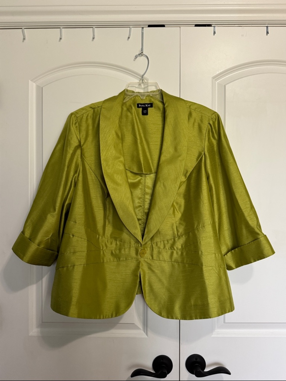 Vintage Dana Kay Satin Lime Green Shawl Collar Blazer Size 24W